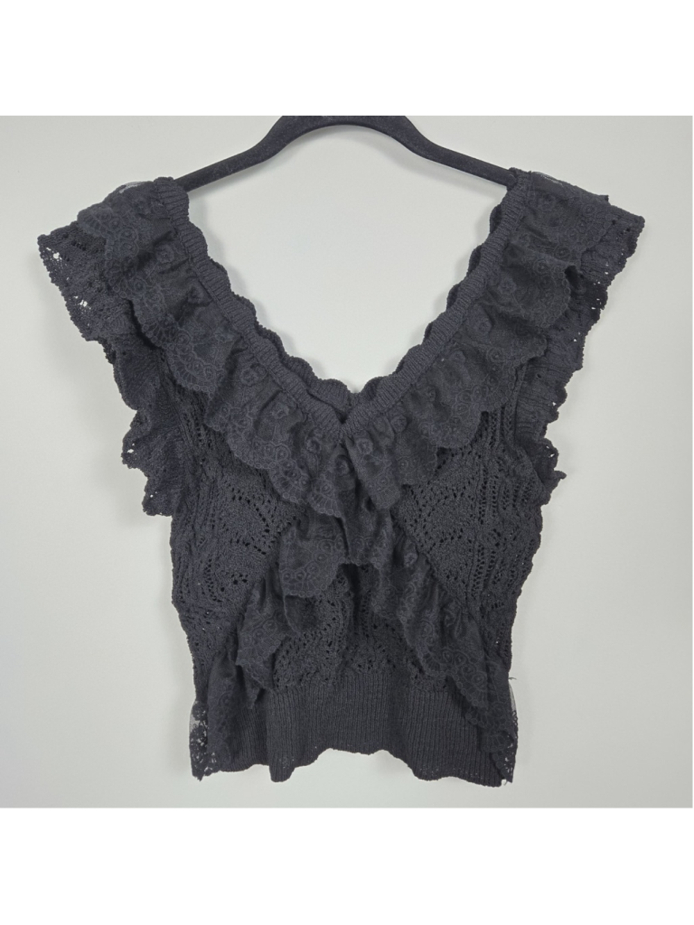 Zara Womens Crochet Babydoll Crop Top Large Black Whimsigoth Fairy Cottagecore